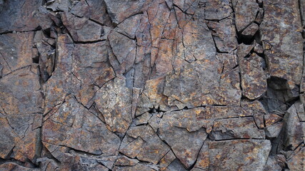 Basalt volcanic rock with cracks