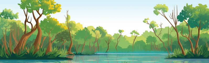 lush mangrove forest vector simple 3d smooth cut isolated illustration