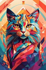 "Purr-fectly Abstract: A Kaleidoscope of Colors in Geometric Feline Form"