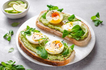 Avocado Egg Toast, Healthy Snack or Breakfast on Bright Background