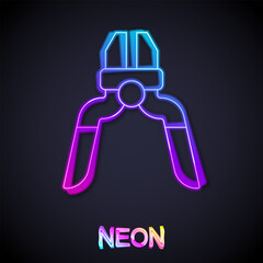 Glowing neon line Pliers tool icon isolated on black background. Pliers work industry mechanical plumbing tool. Vector