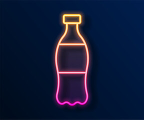 Glowing neon line Bottle of water icon isolated on black background. Soda aqua drink sign. Vector