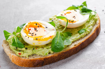 Avocado Egg Toast, Healthy Snack or Breakfast on Bright Background