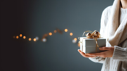 Joy Unwrapped Female Hands Opening Gift Box with Copy Space for Christmas, New Year, and Birthday Concept. created with Generative AI
