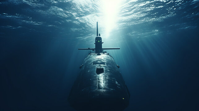 Military submarine diving underwater