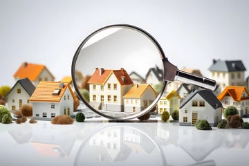 Foto op Canvas A home search using a magnified glass is a concept that allows one to look for a new home or investment property. It involves searching for a mortgage, buying a home, and investing in real estate. © Yulia