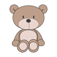 Vector illustration of a cute teddy bear baby toy. Nice funny brown animal toy for kindergarten babies. Objects of education and development of children. Flat isolated illustration on white background