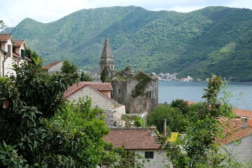 Beautiful town of Perast by Bay of Kotor in Montenegro. Perast is historic city on the Unesco list.	