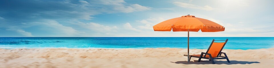 Beach umbrella on the beach. Generative AI