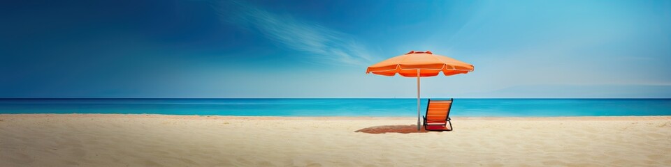 Beach umbrella on the beach. Generative AI - obrazy, fototapety, plakaty