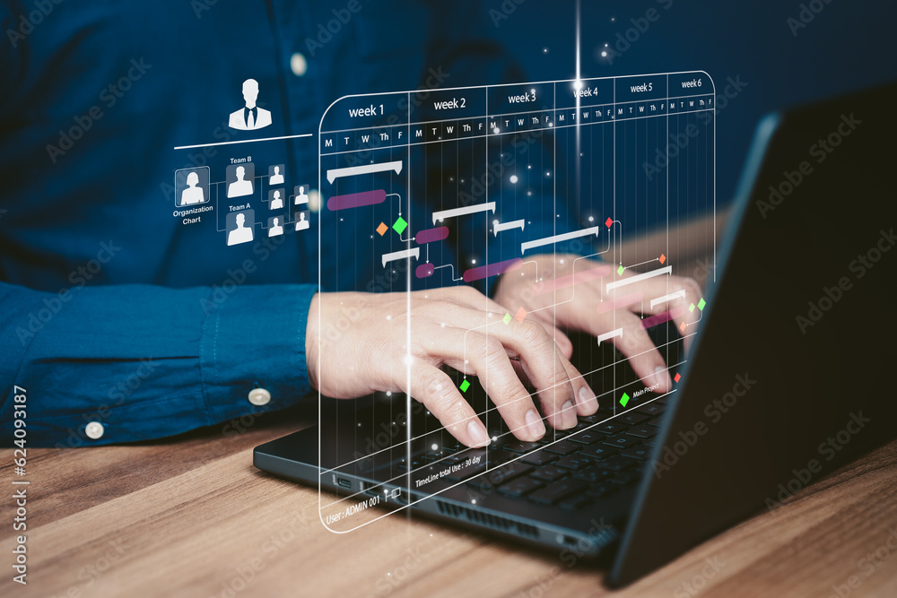 Poster Human Resource working data analytics with computer in business management system to make report with KPI and metrics connect to database. Corporate strategy for finance, marketing, operations, sales.