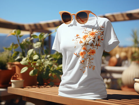 shirt design mockup realistic funny combination standing at the beach