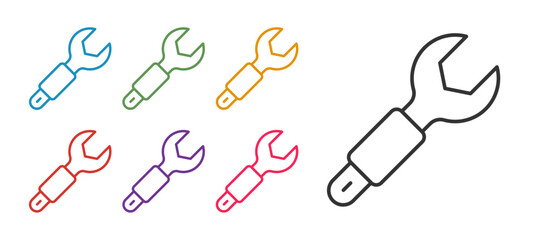 Set line Wrench spanner icon isolated on white background. Spanner repair tool. Service tool symbol. Set icons colorful. Vector