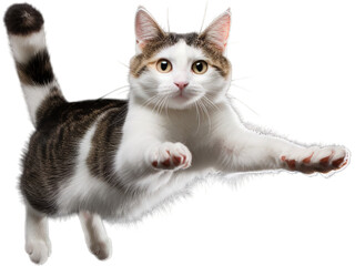Obraz premium Graceful Japanese Bobtail Cat in a Leaping Pose - Transparent Background