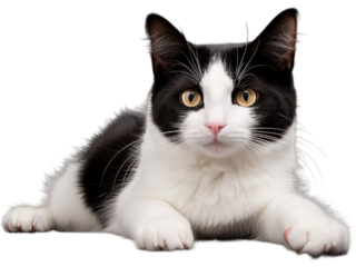 Relaxed Japanese Bobtail Cat Lounging - Transparent Background
