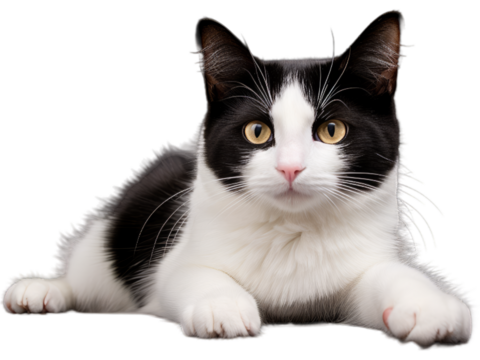 Relaxed Japanese Bobtail Cat Lounging - Transparent Background