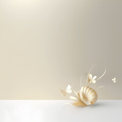 Obraz premium Background with grey geometric shapes and flowers for presentation. Abstract paper wallpaper. AI