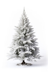 A snowy Christmas tree isolated on a white background