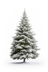 A snowy Christmas tree isolated on a white background