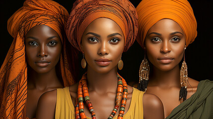 Obraz premium Three black black women with scarves and headscarfs