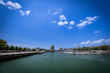 Fototapeta premium Bay of water surrounded by protective wall on French Atlantic shore