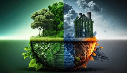 Developing sustainable CO2 and low reduce CO2 emissions and carbon footprint to limit global warming and climate change. sustainable environmental management, Greenhouse from renewable. AI generate.