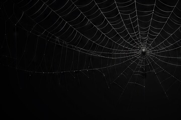 Solitary spider spins delicate web in the night, adorned with raindrop jewels.