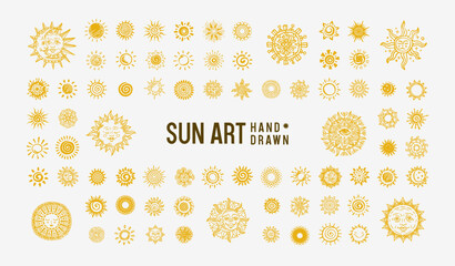 Collection of hand drawn shining sun pictograms