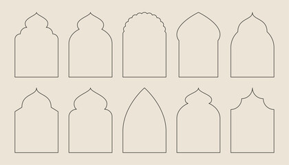 Boho frame arch vector illustration modern minimalistic retro aesthetic linear arc portal logo bohemian design element mystical geometric abstract border