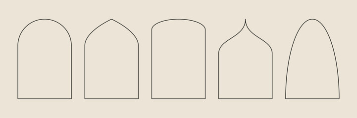Boho frame arch vector illustration modern minimalistic retro aesthetic linear arc portal logo bohemian design element mystical geometric abstract border