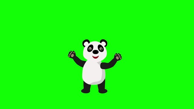Panda bear dancing and moving 2d animation on green screen