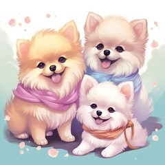 Fototapeta na wymiar Cute Pomeranians in happy mode.