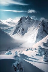 Picturesque mountain range covered in snow