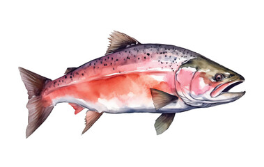 Vector watercolor hand drawn pink salmon.