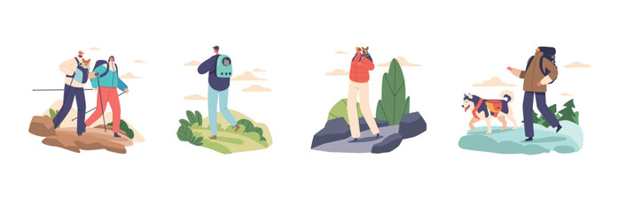 Fototapeta premium Outdoor Enthusiast Characters Enjoy Hiking With Their Furry Companions, Creating Lasting Memories While Bonding