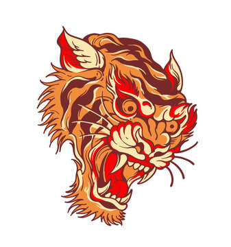 vintage old school inspired tiger head illustration 