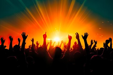 Fototapeta na wymiar Joyful Celebration: Christian Music Concert with Raised Hands - Spread the Love of Faith with a Vibrant Concert Atmosphere: Generative AI