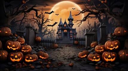 Fototapeta premium Spooky Halloween Backdrop Wallpaper. Digital Illustration. Generative AI.