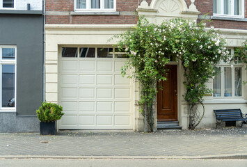 entrance of a building with beautiful climbing plant at the front door