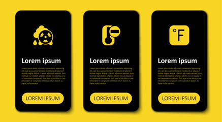 Set Fahrenheit, Thermometer and Acid rain radioactive cloud. Business infographic template. Vector
