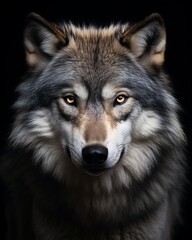 Naklejka na ściany i meble Wolf. Awesome animal. Close-up shot. AI generated.