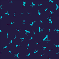 Set Fishing rod, lure, harpoon and Camping folding chair on seamless pattern. Vector