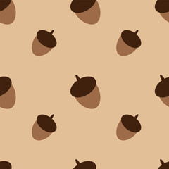 Autumn seamless pattern, acorns, vector. Acorns on a beige background.