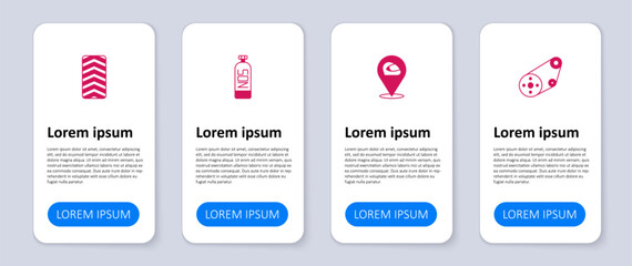 Set Timing belt kit, Racing helmet, Nitrous oxide and Car tire wheel. Business infographic template. Vector