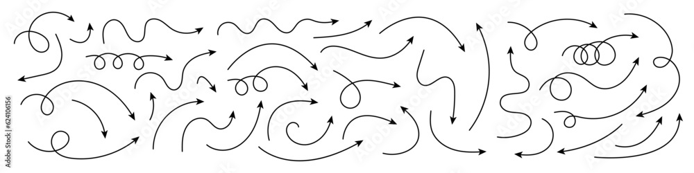 Wall mural curved arrows. set of vector hand drawn arrows. collection of pointers.