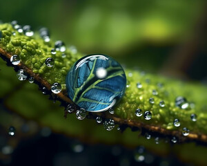 Detailed Macro View of a Water Drop Reflecting its Surroundings - Generative AI