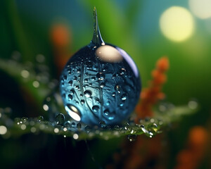 Close-up Macro of a Droplet Echoing the Ambient Landscape - Generative AI