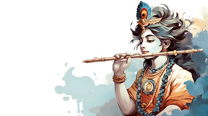 Krishna playing the flute, banner, Generative AI