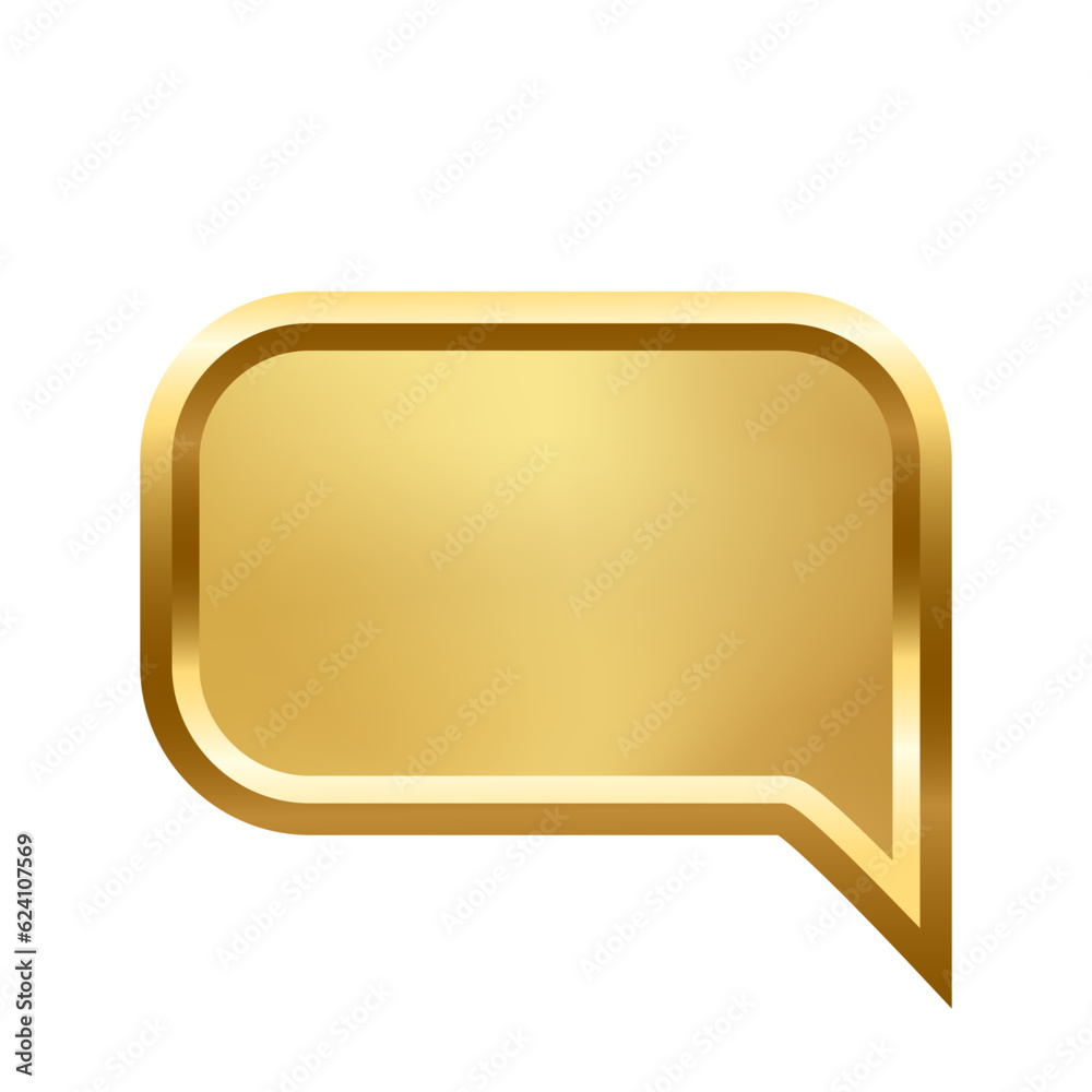 Canvas Prints gold rectangle speech bubble with frame vector illustration. 3d golden glossy elegant button design 