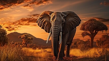 Big Elephant on the plains of the Africa AI generated image - obrazy, fototapety, plakaty